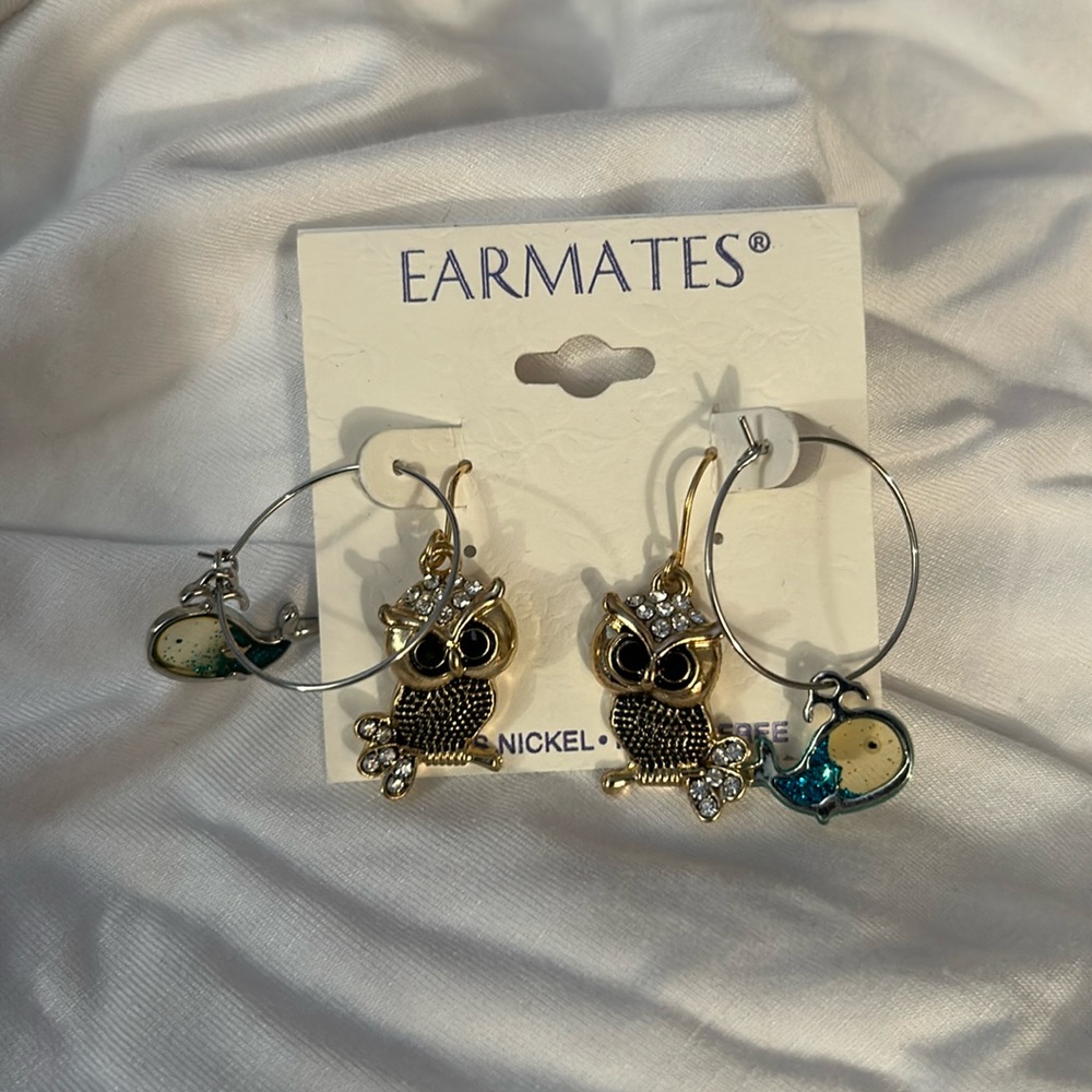 Owl and fish earrings
